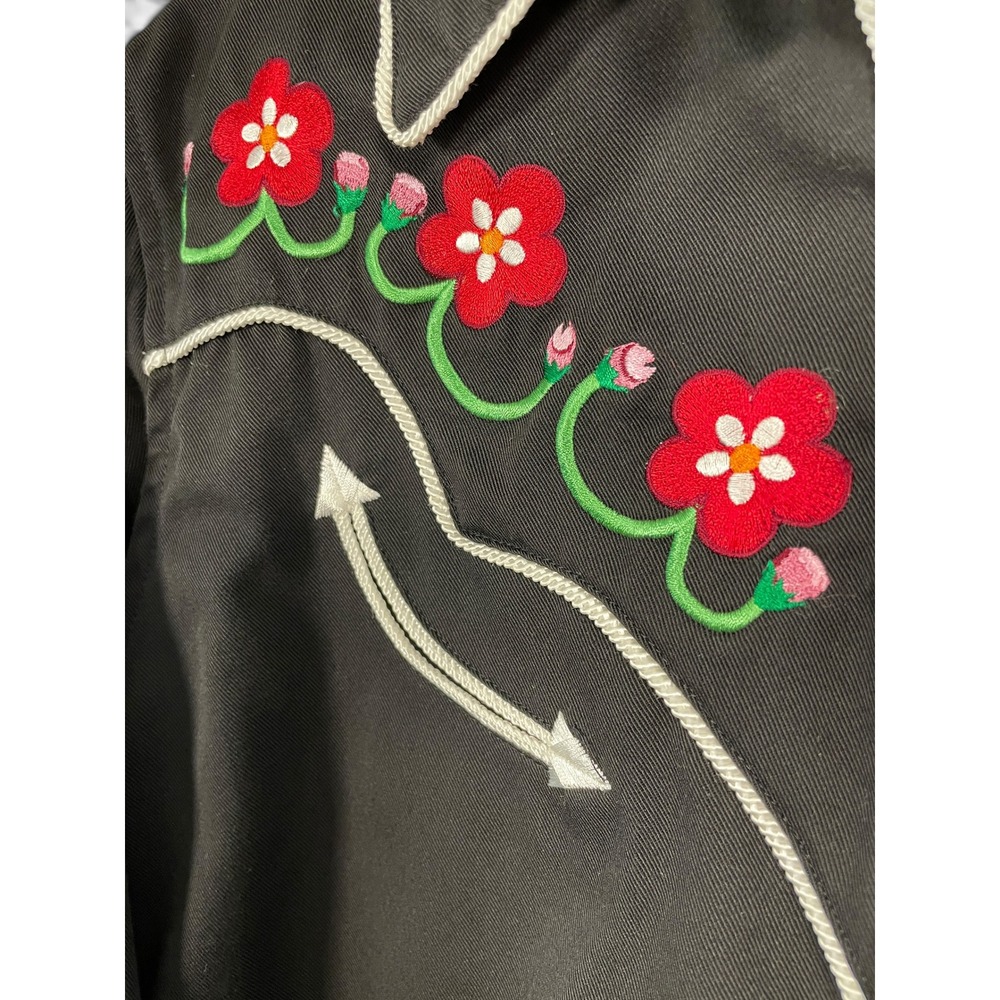 Vtg 70s Panhandle Slim Mens L Black Western Shirt Rodeo Cowboy Happy Pearl Snaps - Picture 6 of 16